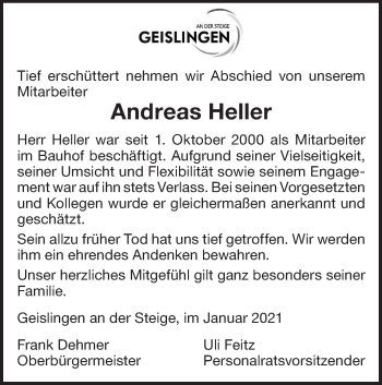 Traueranzeige von Andreas Heller von Geislinger Zeitung