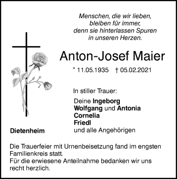 Traueranzeige von Anton-Josef Maier von Illertal Bote