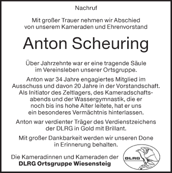 Traueranzeige von Anton Scheuring von Geislinger Zeitung