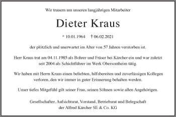 Traueranzeige von Dieter Kraus von Haller Tagblatt