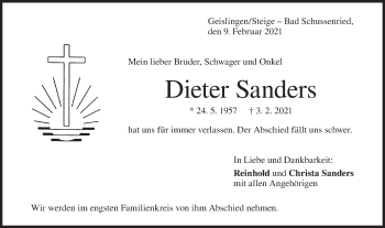 Traueranzeige von Dieter Sanders von Geislinger Zeitung