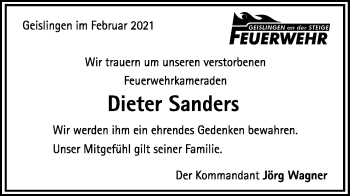 Traueranzeige von Dieter Sanders von Geislinger Zeitung