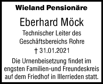 Traueranzeige von Eberhard Möck von SÜDWEST PRESSE Ausgabe Ulm/Neu-Ulm