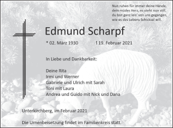 Traueranzeige von Edmund Scharpf von SÜDWEST PRESSE Ausgabe Ulm/Neu-Ulm