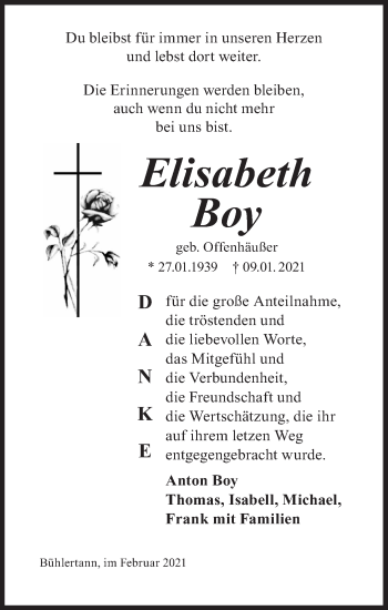 Traueranzeige von Elisabeth Boy von Haller Tagblatt