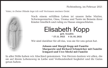 Traueranzeige von Elisabeth Kopp von Rundschau Gaildorf