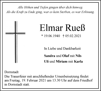 Traueranzeige von Elmar Rueß von SÜDWEST PRESSE Ausgabe Ulm/Neu-Ulm