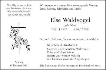 Traueranzeige von Else Waldvogel von Haller Tagblatt