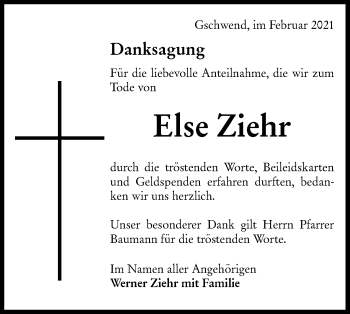 Traueranzeige von Else Ziehr von Rundschau Gaildorf