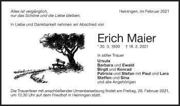 Traueranzeige von Erich Maier von NWZ Neue Württembergische Zeitung