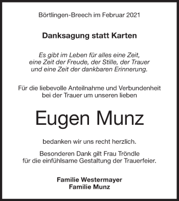 Traueranzeige von Eugen Munz von NWZ Neue Württembergische Zeitung