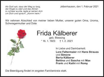 Traueranzeige von Frida Kälberer von NWZ Neue Württembergische Zeitung