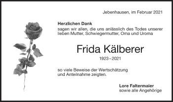 Traueranzeige von Frida Kälberer von NWZ Neue Württembergische Zeitung