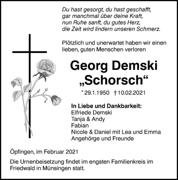 Traueranzeige von Georg Demski von Ehinger Tagblatt