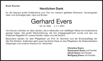 Traueranzeige von Gerhard Evers von NWZ Neue Württembergische Zeitung