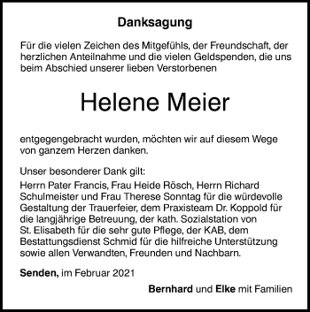 Traueranzeige von Helene Meier von SÜDWEST PRESSE Ausgabe Ulm/Neu-Ulm