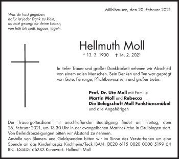 Traueranzeige von Hellmuth Moll von NWZ Neue Württembergische Zeitung/Geislinger Zeitung