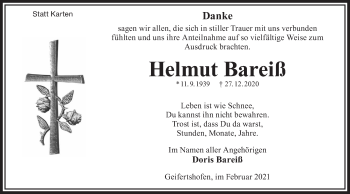 Traueranzeige von Helmut Bareiß von Haller Tagblatt