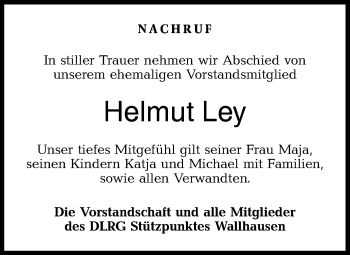 Traueranzeige von Helmut Ley von Hohenloher Tagblatt