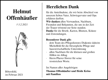 Traueranzeige von Helmut Offenhäußer von Haller Tagblatt