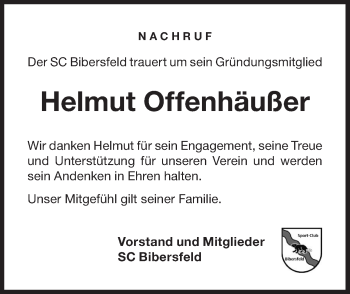 Traueranzeige von Helmut Offenhäußer von Haller Tagblatt