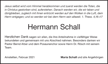 Traueranzeige von Hermann Schall von Geislinger Zeitung