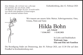 Traueranzeige von Hilda Bohn von Rundschau Gaildorf