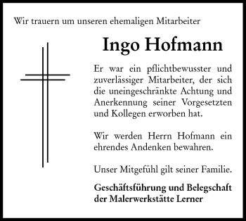 Traueranzeige von Ingo Hofmann von Hohenloher Tagblatt