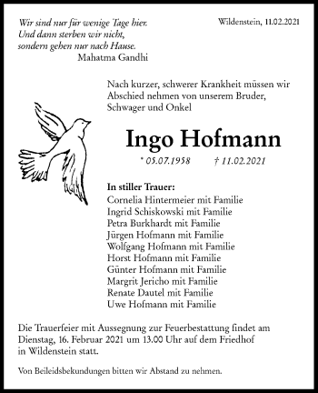 Traueranzeige von Ingo Hofmann von Hohenloher Tagblatt