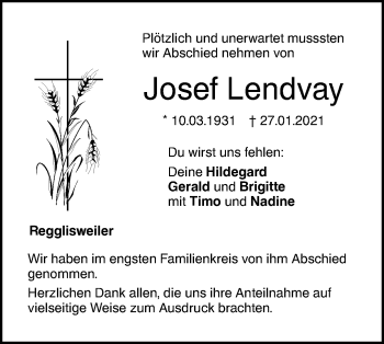 Traueranzeige von Josef Lendvay von Illertal Bote