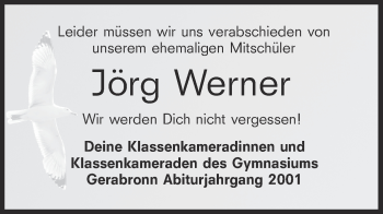 Traueranzeige von Jörg Werner von Hohenloher Tagblatt