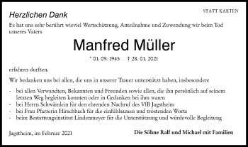 Traueranzeige von Manfred Müller von Hohenloher Tagblatt