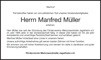 Traueranzeige von Manfred Müller von Hohenloher Tagblatt