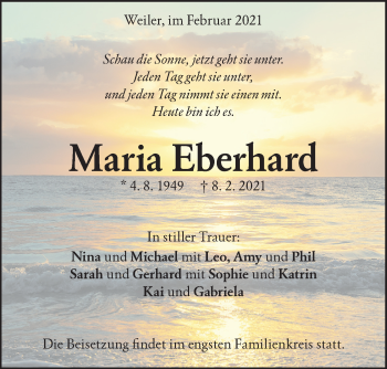 Traueranzeige von Maria Eberhard von Geislinger Zeitung