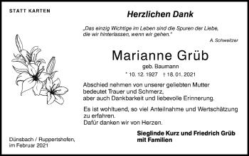 Traueranzeige von Marianne Grüb von Haller Tagblatt