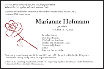 Traueranzeige von Marianne Hofmann von Hohenloher Tagblatt