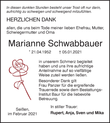 Traueranzeige von Marianne Schwabbauer von SÜDWEST PRESSE