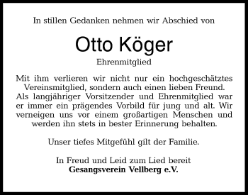 Traueranzeige von Otto Köger von Haller Tagblatt