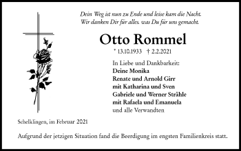 Traueranzeige von Otto Rommel von Ehinger Tagblatt