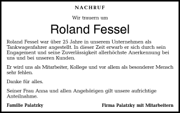 Traueranzeige von Roland Fessel von Hohenloher Tagblatt