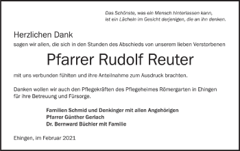 Traueranzeige von Rudolf Reuter von Ehinger Tagblatt