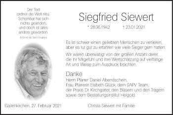 Traueranzeige von Siegfried Siewert von Haller Tagblatt