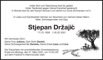 Traueranzeige von Stjepan Držajic von Hohenloher Tagblatt