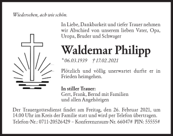 Traueranzeige von Waldemar Philipp von Haller Tagblatt