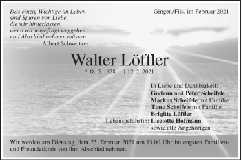 Traueranzeige von Walter Löffler von Geislinger Zeitung