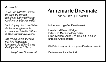 Traueranzeige von Annemarie Breymaier von Ehinger Tagblatt