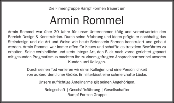 Traueranzeige von Armin Rommel von SÜDWEST PRESSE Ausgabe Ulm/Neu-Ulm