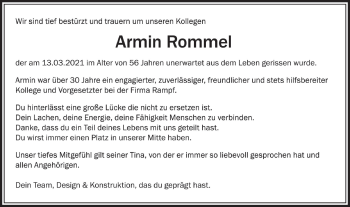 Traueranzeige von Armin Rommel von SÜDWEST PRESSE Ausgabe Ulm/Neu-Ulm