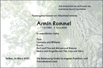 Traueranzeige von Armin Rommel von SÜDWEST PRESSE Ausgabe Ulm/Neu-Ulm