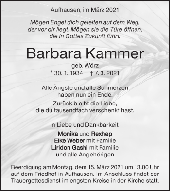 Traueranzeige von Barbara Kammer von Geislinger Zeitung